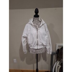 Forever 21 white hooded corduroy jacket cropped fit Women SZ S coastal nautical